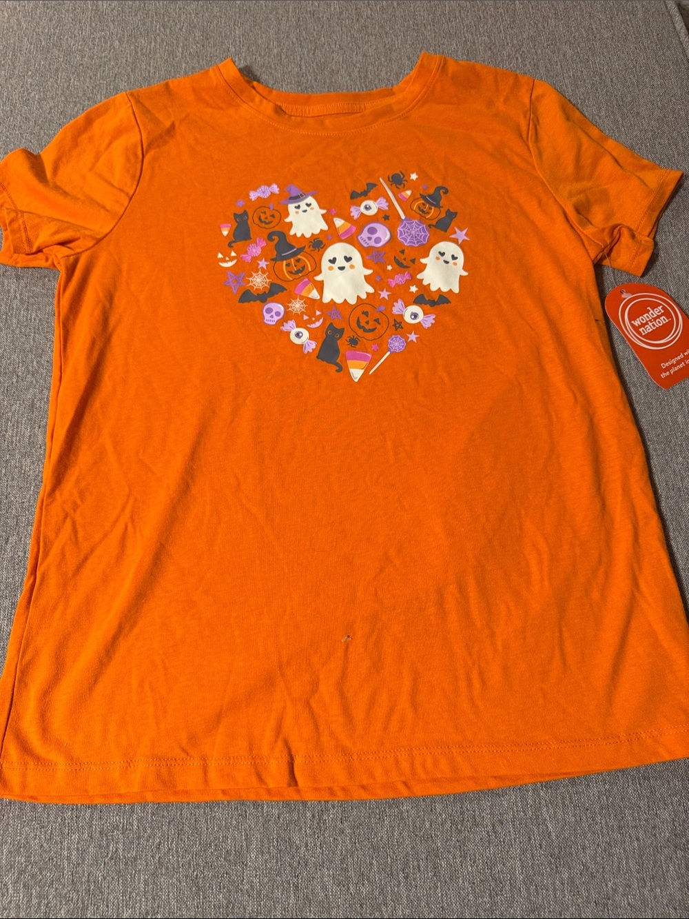 wonder nation Orange Short Sleeve Tee with Halloween Heart Graphic size 18